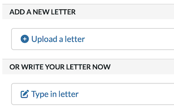 upload letter or write in letter option links